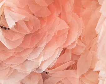 peach pink 3D ruffle flowers wedding fabric, 3D chiffon floral bridal fabric for bridal dress costume dress sewing accessories