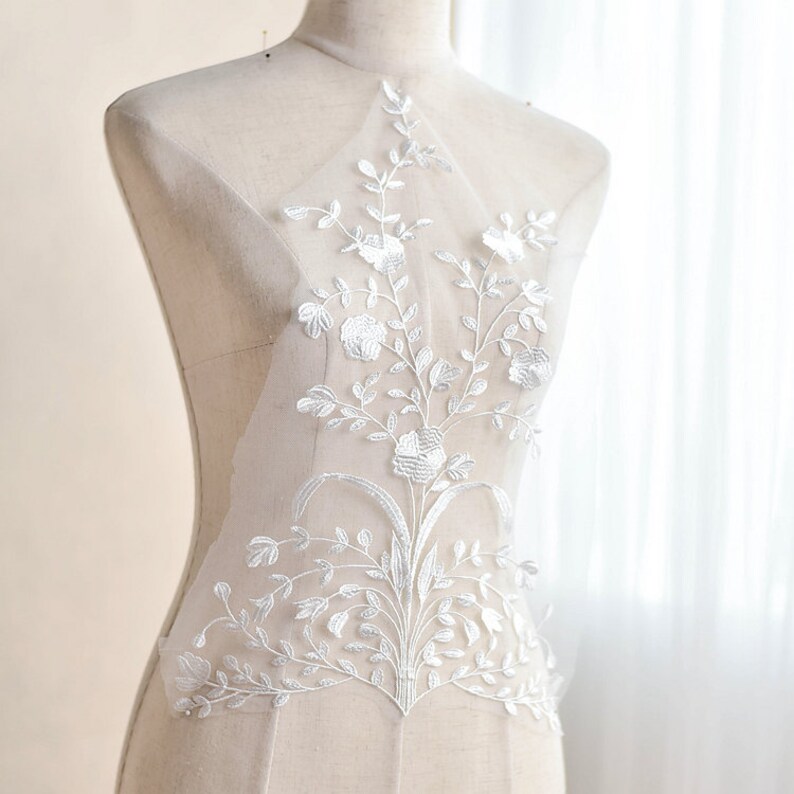 Floral Lace Appliques Flower Patches, Large 31cmx44cm Embroidery Lace Applique Bridal Dress