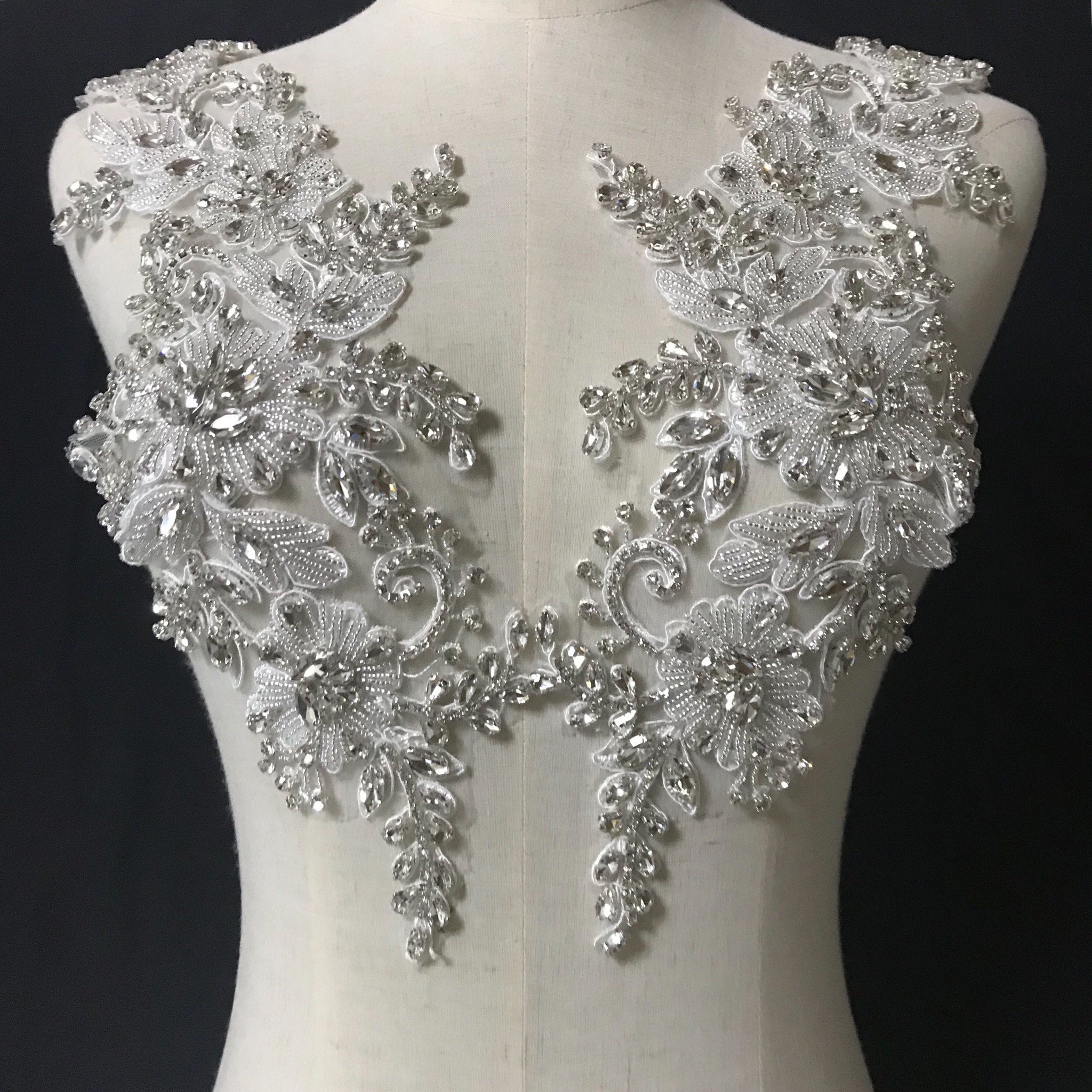 Silver Rhinestone Lace Applique Crystal Beaded Rhinestone Etsy