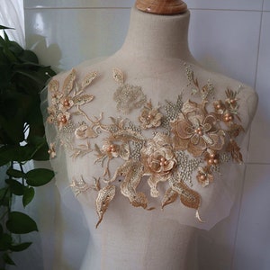 peach and gold Lace 3D flowers appliques coral pink lace appliques for bridal dress girls dance costume dress sewing accessories