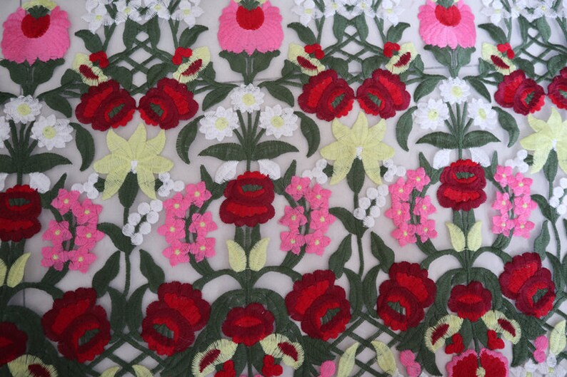 organza lace fabric for bridal dress costume dress sewing garment accessories 5 yards multi colors red rose heavy embroideried lace fabric