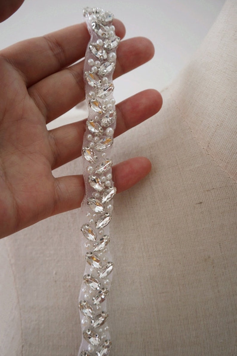 Pearl Rhinestone Trim by the yard 1/2'' Thin beaded Etsy