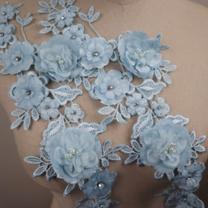 light blue 3D Lace applique, handmade 3D floral guipure lace patches for bridal dress costume dress wedding garters sewing accessories
