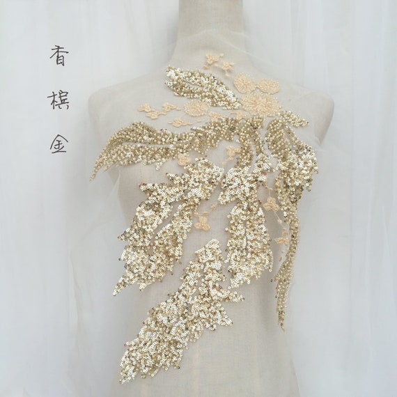 Large Gold Applique. Sew on for formal, bridal, or dance.