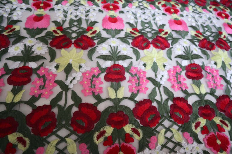 organza lace fabric for bridal dress costume dress sewing garment accessories 5 yards multi colors red rose heavy embroideried lace fabric