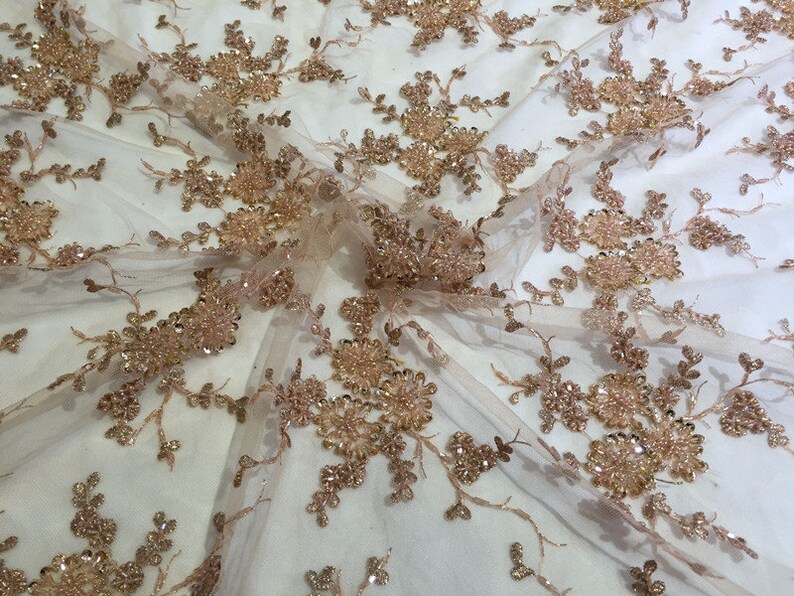 heavy beaded embroidered royal blue lace fabric Embroidered sequins French lace fabric for bridal dress costume garment sewing accessories
