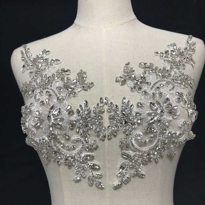 Silver rhinestone lace applique crystal beaded rhinestone Etsy