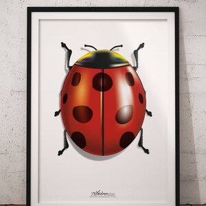 Adorable Decorative Poster with a Ladybug, Digital Illustration, Original Digital Art, Figurative, Solid Vibrant Color, Beatiful Bugs