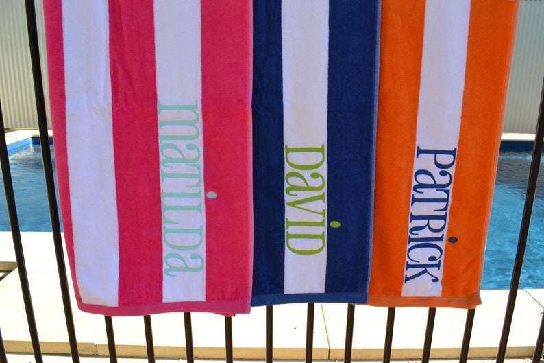 Striped Personalised Embroidered Beach Towels Etsy Australia