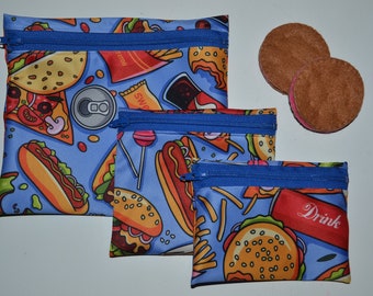 Fast Food Eco Friendly  Reusable, Washable, Waterproof Snack Bag Set Food Bags, Sandwich Wraps