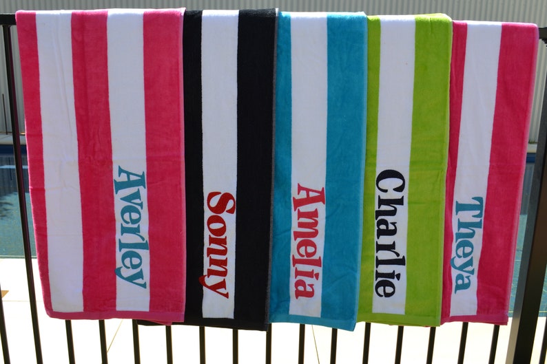 Striped Personalised Embroidered Beach Towels Etsy Australia
