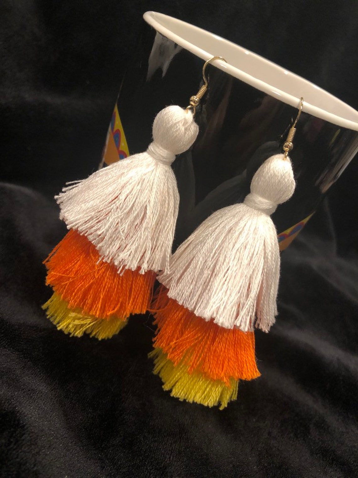 Candy Corn Tassel Earrings Etsy