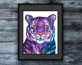 Tiger Watercolor Print – Colorful Animal Nursery Art