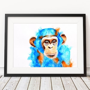 Chimpanzee Watercolor Print - chimpanzee watercolor painting, chimpanzee art print, nursery art, nursery wall art, chimpanzee wall art