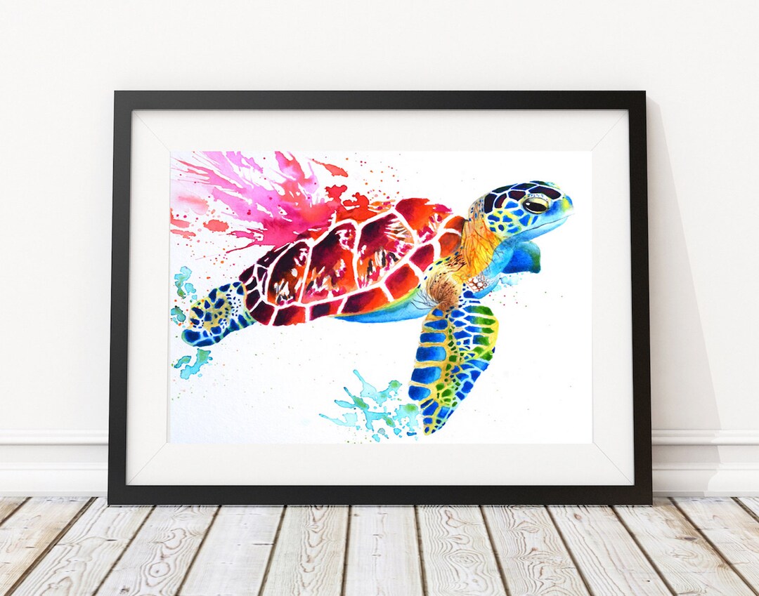 Sea Turtle Watercolor Print, Colorful Ocean Wall Art - Etsy
