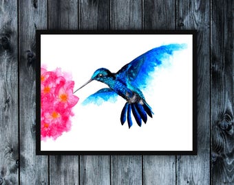 Hummingbird Watercolor Print – Vibrant Floral Wall Art