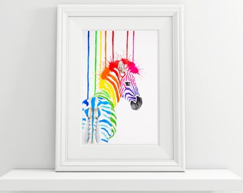 Rainbow Zebra Watercolor Print – Nursery Wall Art