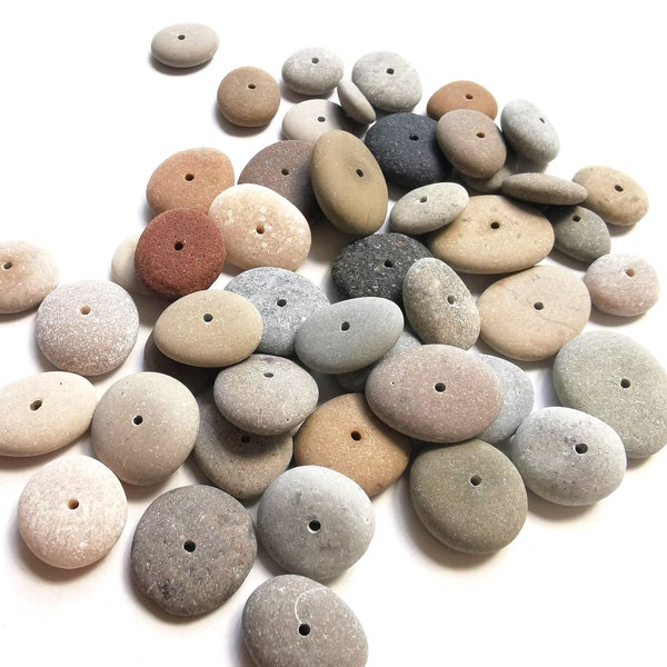 44 center DRILLED tiny  Flat Baltic Beach stones , 1 cm - 2 cm / 0.39'' - 0.78'', DRILLED stones, stone craft, Beads