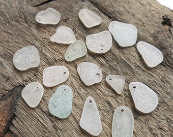 16 top drilled Genuine Sea Glass, 1.5 cm - 2.5 cm, Jewelry  supply, sea glass beads