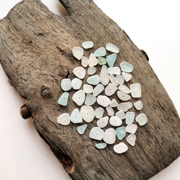 50 center DRILLED Genuine Sea Glass , 1.1 cm - 2.1 cm / 0.43'' - 0.82'', Bracelet supply, Jewelry sea glass, Beads