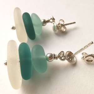 Sea glass earrings, Sterling silver earwires, Baltic sea glass, Unique, Silver ear studs