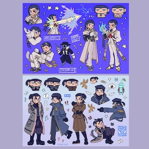 Puede incluir: Un conjunto de pegatinas digitales con ilustraciones de un personaje en diferentes atuendos y poses. El personaje lleva un traje blanco, un abrigo azul y un abrigo marrón. Las pegatinas también incluyen varios accesorios, como un gato, un pájaro y una estrella. El texto "White Angel of Death" está incluido en el conjunto de pegatinas.