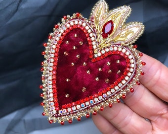 Sacred heart brooch, Evil Eye heart, red heart pin, loving heart, love pin, Sailor Moon heart, red heart earrings, cosmic heart compact