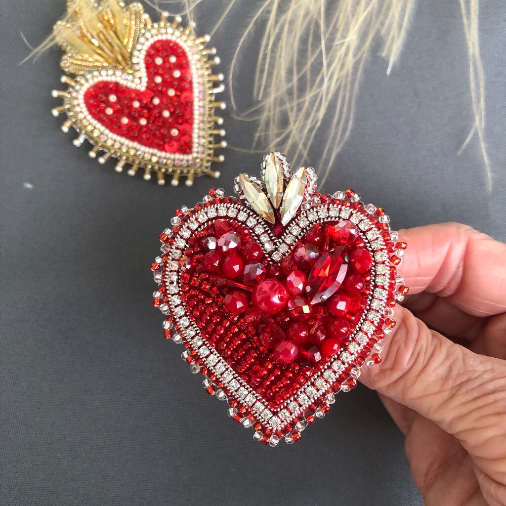 Set 6 Cuori Decorativi In Tessuto Con Perline - Sospensioni A Forma Di Cuore, Morbido Lana E Poliestere, Ideali Per Festa Della Mamma E Arredo Casa