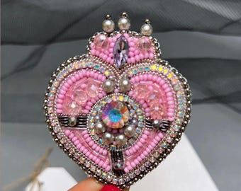 Sailor Moon heart pin, Sailor Moon Jewelry, Criss Moon Compact, Sailor Moon accessories, Sacred heart brooch, pink heart necklace, anime