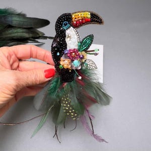 Toucan, bird jewelry, parrot brooch, toucan jewelry, toucan earrings, raven pin, statement brooch, voluminous brooch, gift for women