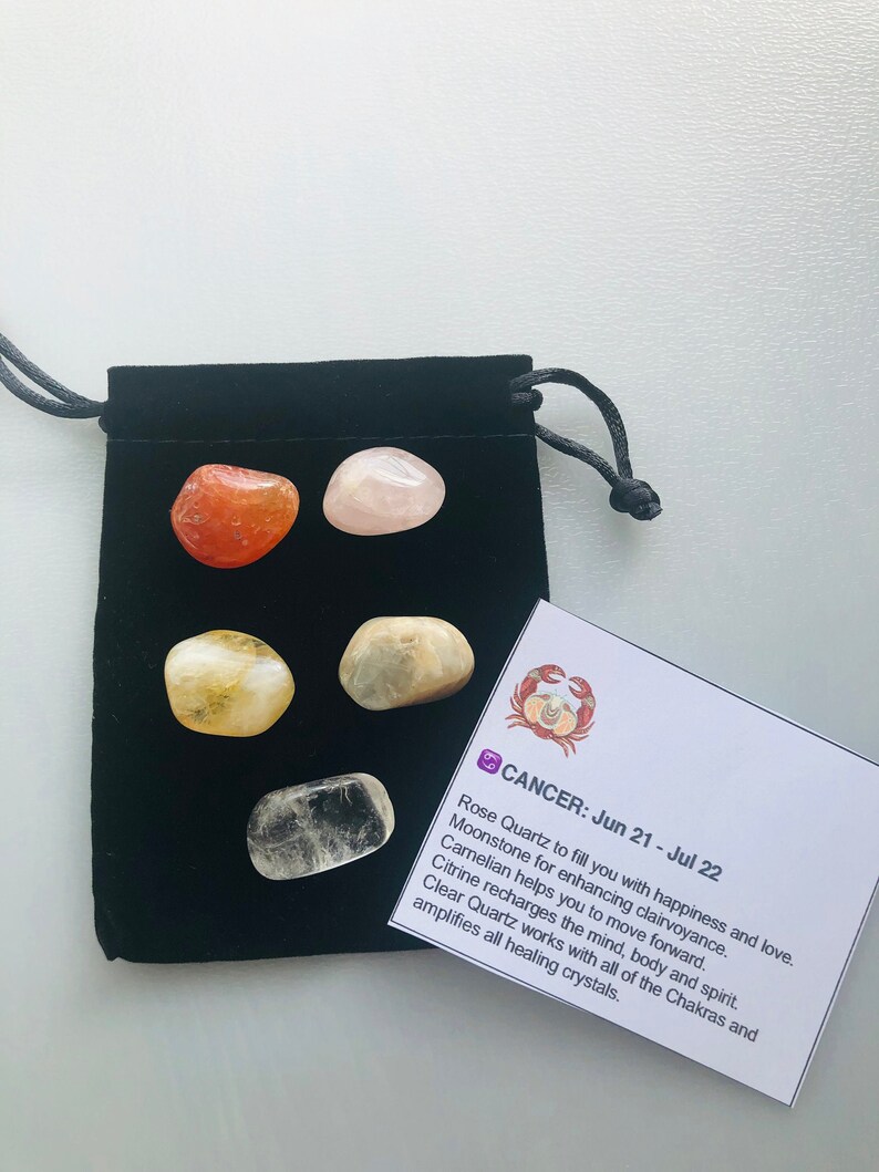 Cancer Crystal Healing Set Zodiac Crystals Astrology Cancer Etsy