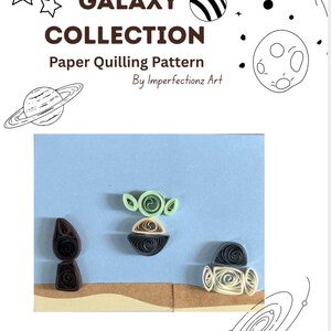 May include: A paper quilling pattern titled "The Galaxy Collection" by Imperfectionz Art. The image shows a paper quilled design of a character from a popular science fiction series, set against a blue background with space-themed doodles.
