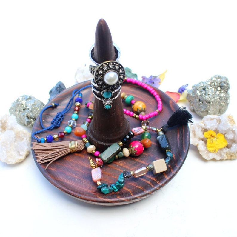 Mother/'s Day Gift Jewelry Dish Ring Holder Wooden Ring Holder Dish- Jewelry Tray