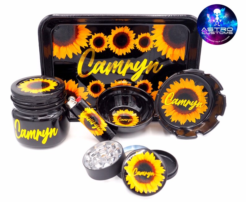 Sunflower Custom Rolling Tray Set 6 Piece Sunflower Tray Etsy