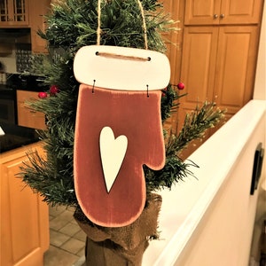 Red distressed wooden stocking