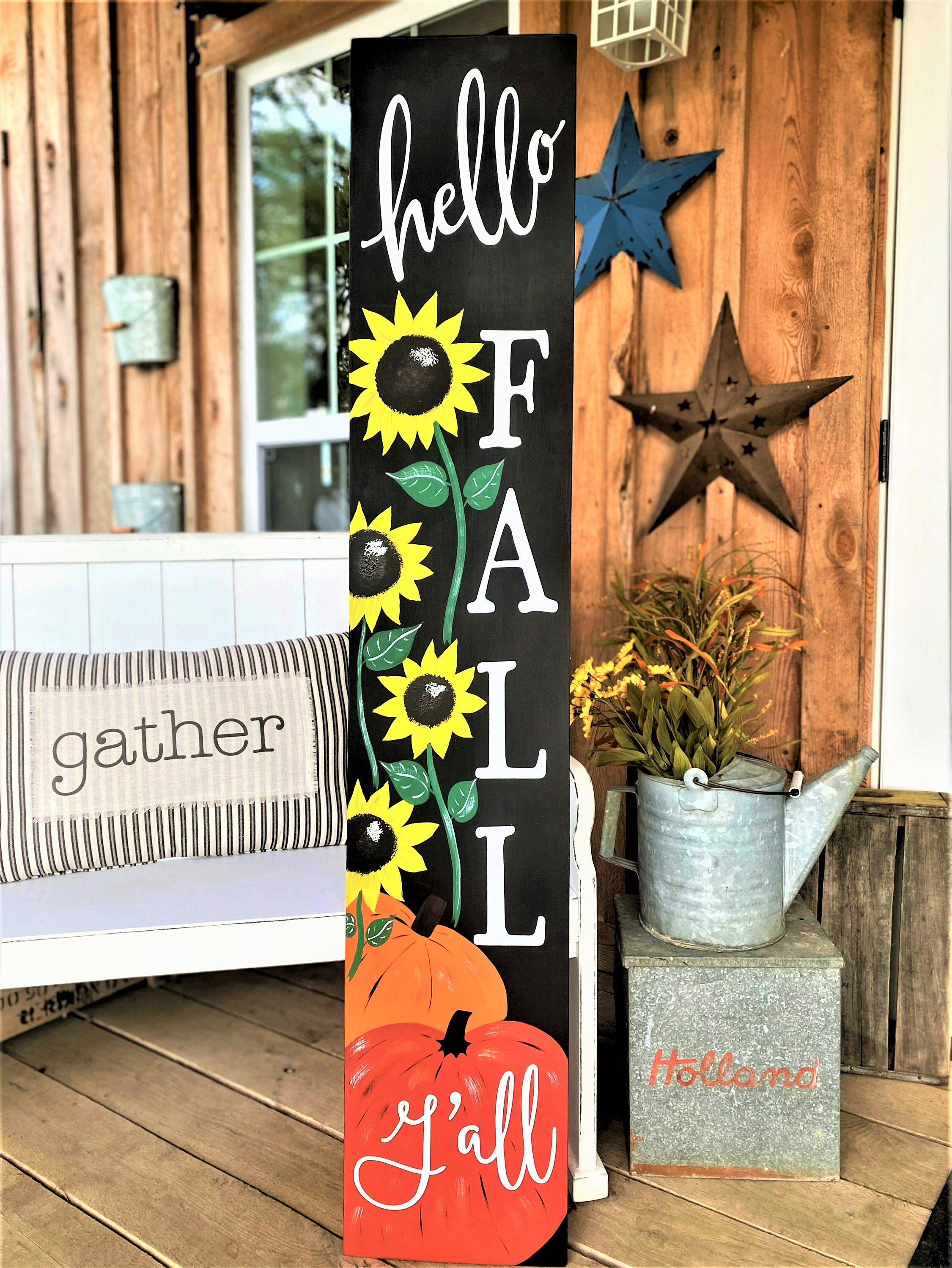 Hello Fall Y'all Porch Sign. Fall Pumpkin Porch Sign. | Etsy