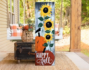 Happy Fall Porch Sign  Fall Pumpkin Porch Sign  Vertical Wood Sign  Halloween, Fall, Thanksgiving Wood Porch Sign And Decor