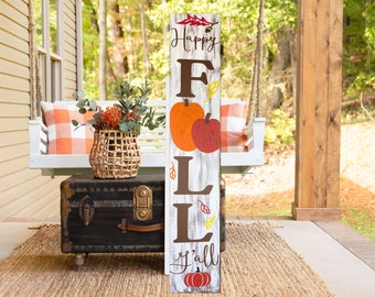 Fall Porch Sign.  Happy Fall Porch Sign.  Halloween, Fall, Thanksgiving Wood Porch sign and decor.  Fall Porch Decor. Fall Pumpkin Sign.
