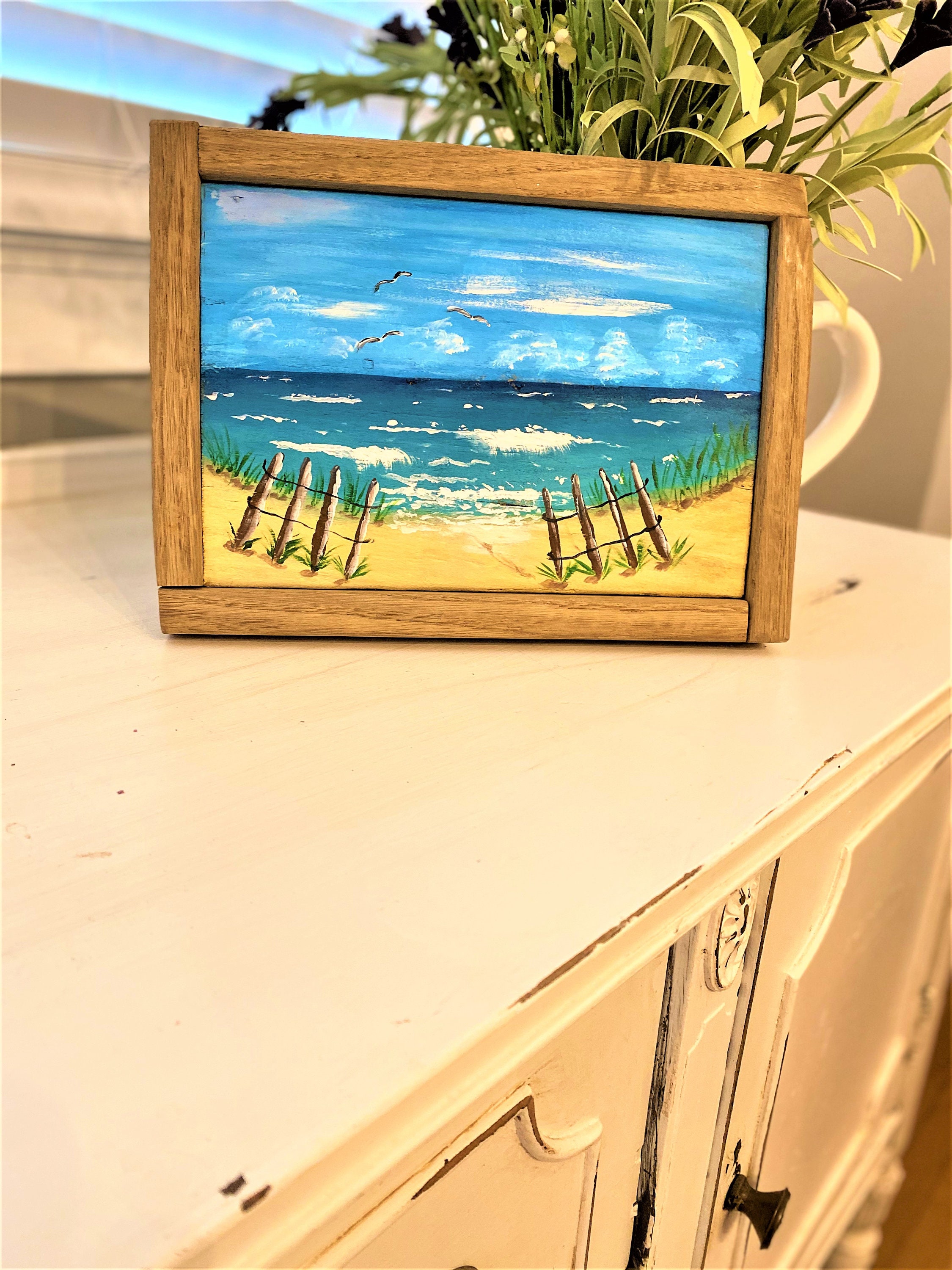 Beach Wall Decor Ocean Art Ocean Painting on Wood Reclaimed Etsy