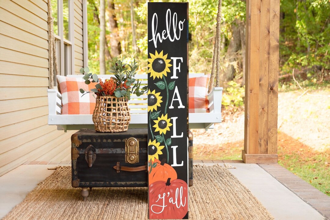 Hello Fall Y'all Porch Sign Fall Pumpkin Porch Sign Thanksgiving Porch ...