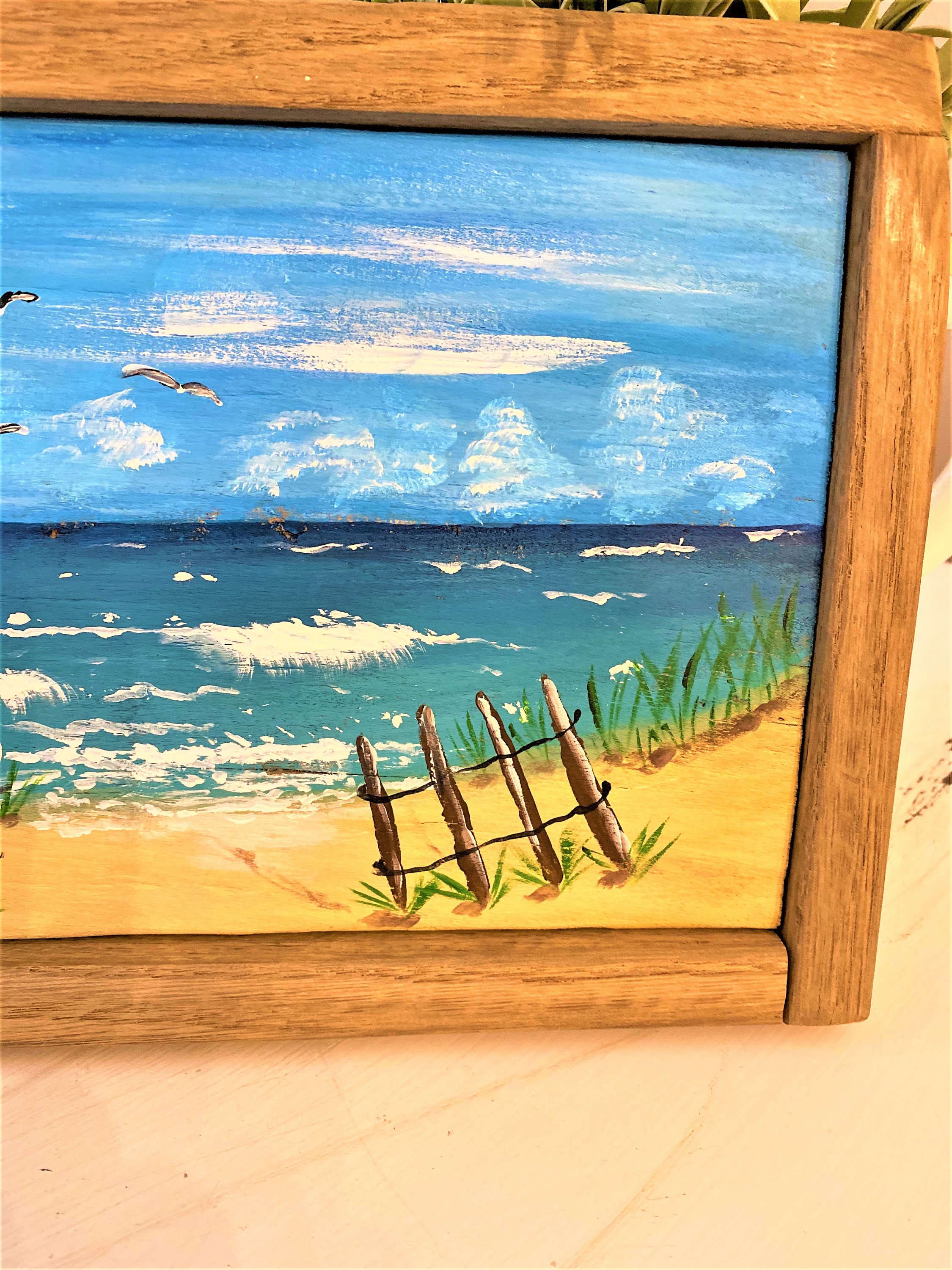 Beach Wall Decor Ocean Art Ocean Painting on Wood Reclaimed Etsy