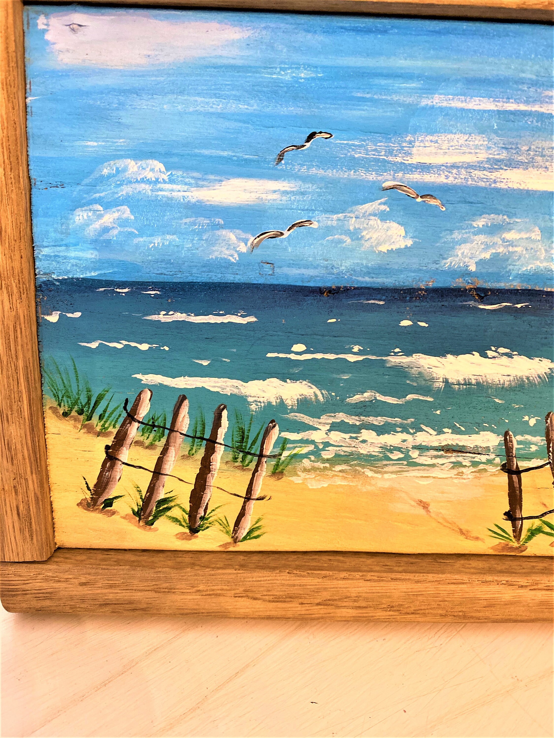 Beach Wall Decor Ocean Art Ocean Painting on Wood Reclaimed Etsy