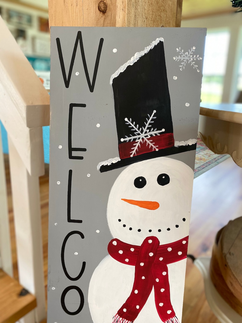 Welcome Snowman Porch Sign Winter Porch Sign Vertical Wood | Etsy