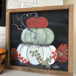 UNIQUE Pumpkin Painting  Wood Wall Art  Hand-Painted Fall Decor  Stacked Pumpkin Painting