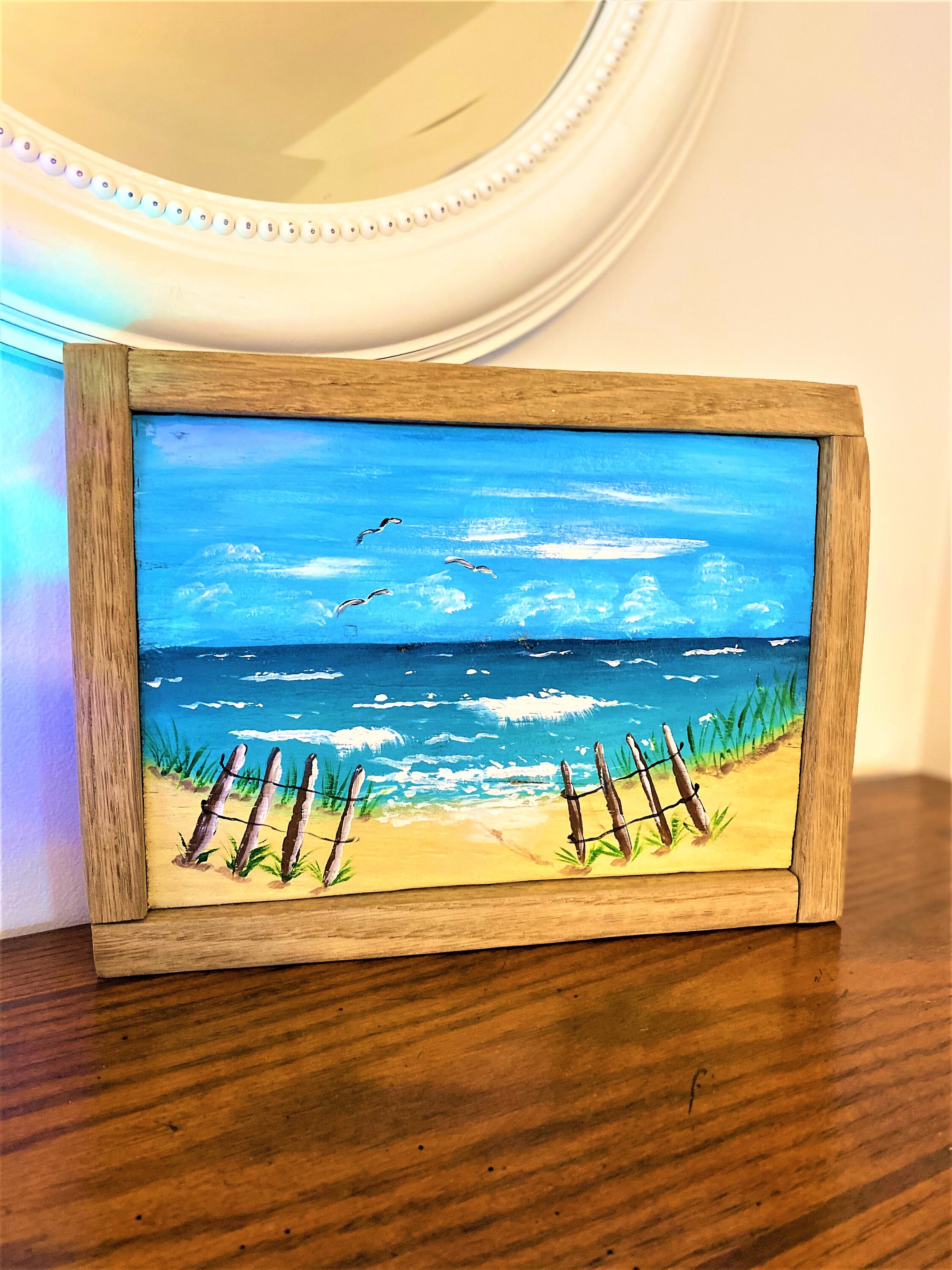 Beach Wall Decor Ocean Art Ocean Painting on Wood Reclaimed Etsy