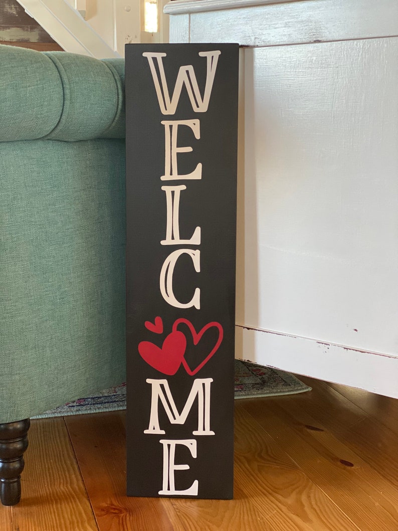 Bienvenida con un corazón letrero de madera de San Valentín Etsy España