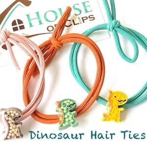 Dinosaur Hair Ties x1- Girls Dinosaur Hair Elastics - Baby Hair Elastics - Toddler Hair Elastics - Hair Bobbles - FREE Hair Clips with order