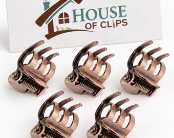 Little Audrey Claws – Set of 5 Mini Metal Hair Claw Clips | Bronze Tiny Hair Clips | Small Claw Clips | Vintage Hair Accessories