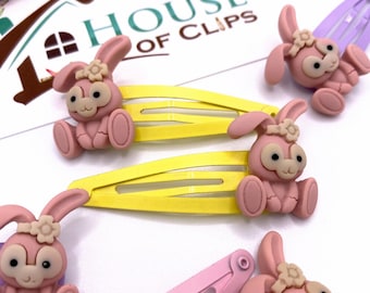 Pinces à cheveux lapin de Pâques pour filles, clips d'oreilles lapin pastel, jolis accessoires pour cheveux printaniers, remplissage de panier de Pâques, lot de 2