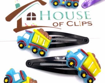 Dumper Truck Hair Clips: Construction Vehicle Hair Barrettes (x2)